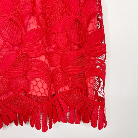Lovers + Friends Small S Lace Mini Dress Red Cocktail Party Crew Neck Back Zip - Picture 5 of 10